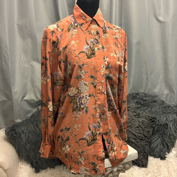 August Silk 100% button down floral shirt  blouse Size M - Picture 3 of 8